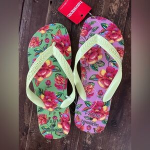 NEW! Havaianas x × FARM Rio Neon Floral Flip Flop